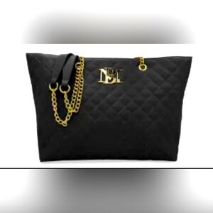 New Badgley Mischka Black Quilted Shoulder Bag with Gold Chain-New with tags
